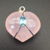 Rose Quartz Crystal Heart Pendant in Sterling Silver Harness Holding an Aquamarine Piece