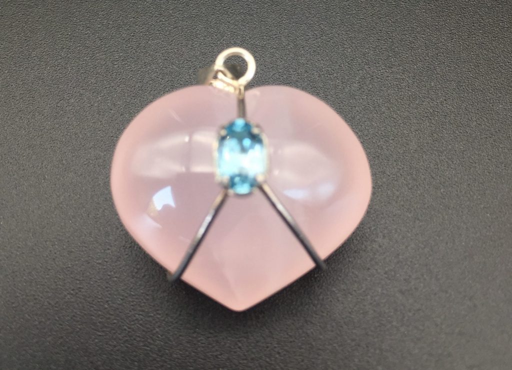 Rose Quartz Crystal Heart Pendant in Sterling Silver Harness