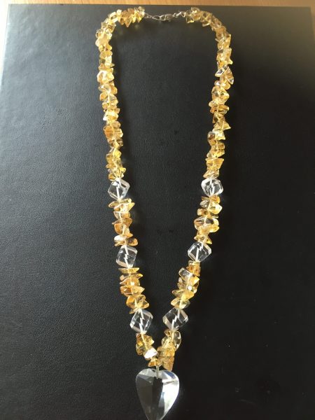 Citrine and Clear Quartz Crystal Necklace 18"