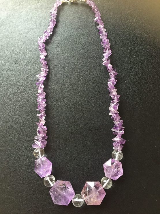 Amethyst and Clear Quartz Necklace 17-18"