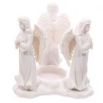 WHITE TRIPLE ANGELS PRAYING OIL BURNER