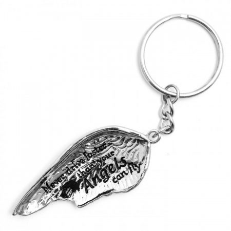 Never Drive Faster Than Your Angels Can Fly. Angel Wing Keyring by AngelStar