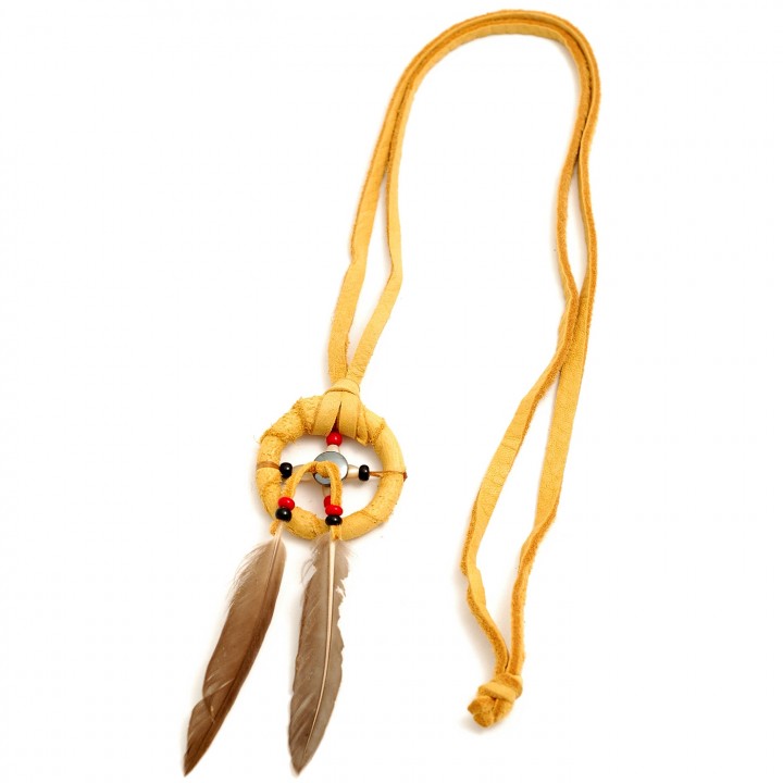 Tan Navajo Medicine Wheel Leather Necklace