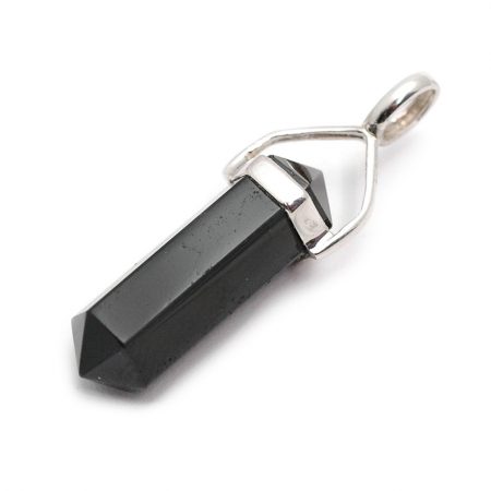 DT Black Tourmaline Crystal Point Pendant In Sterling Silver (Medium)