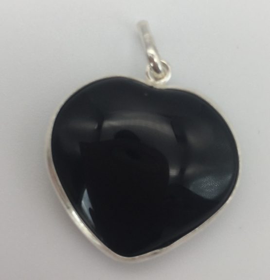 Black Obsidian Crystal Heart Pendant In Sterling Silver