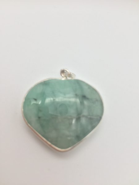 Emerald Crystal Heart Pendant In Sterling Silver