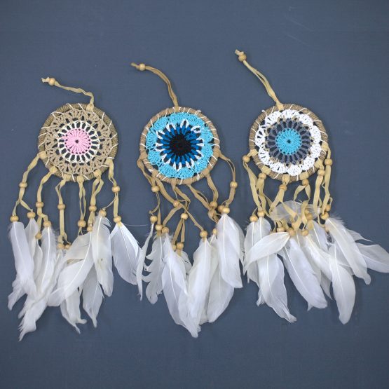 Pastel Blue/Grey Turquoise/Blue, White/Grey Macrame Dream Catcher 9cm