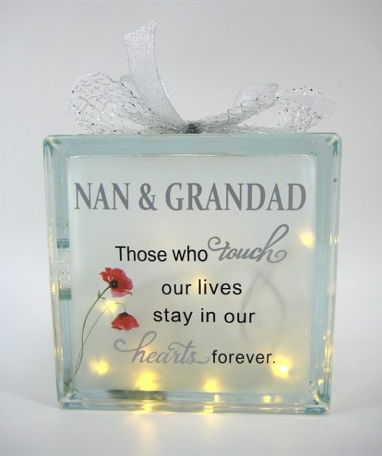 Nan And Grandad Memorial LED Glass Block 19cm