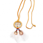 Tan Navajo Dream Catcher Necklace With Turquoise Beading & Feathers1