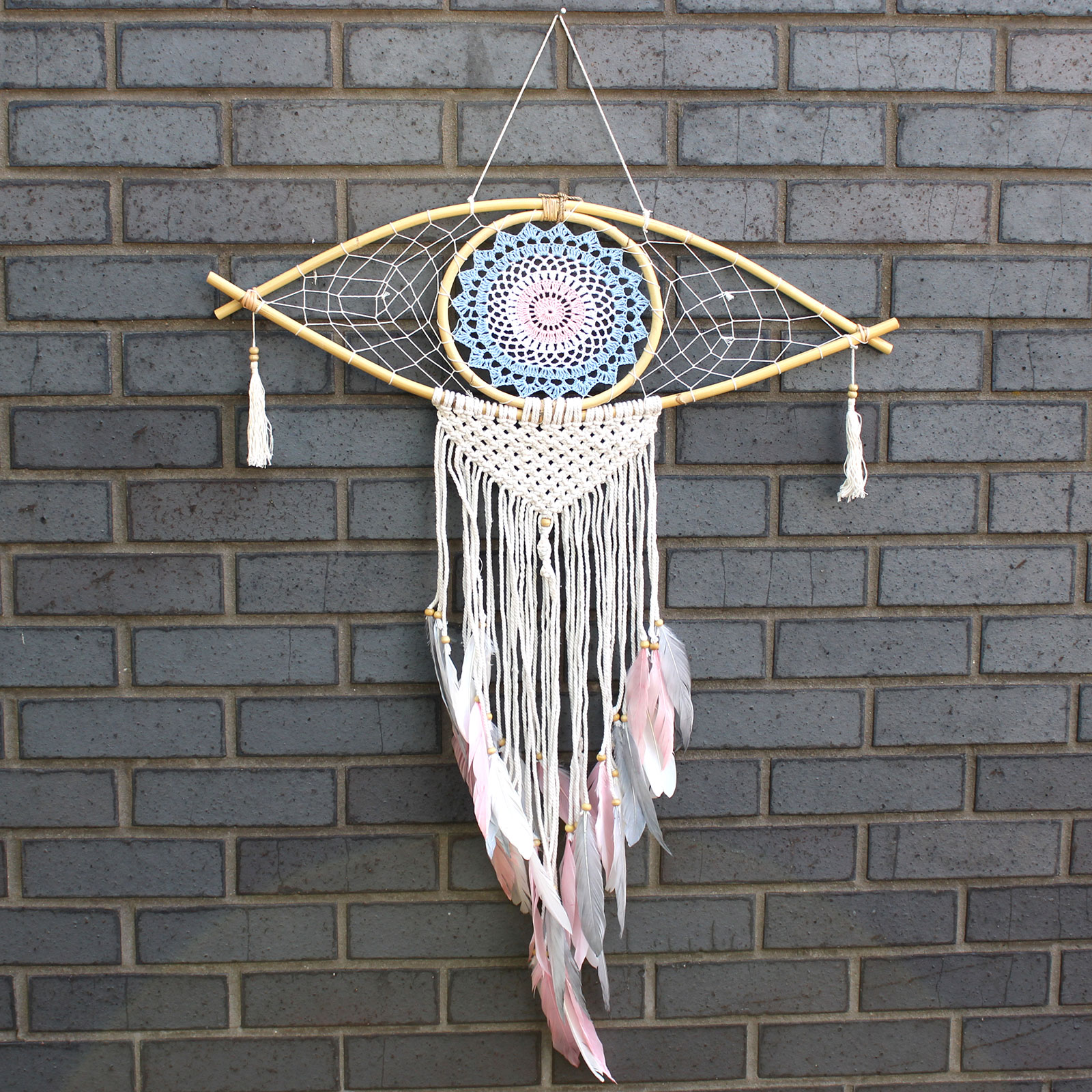 Protection Dream Catcher - Large Macrame Eye Blue- White-Pink
