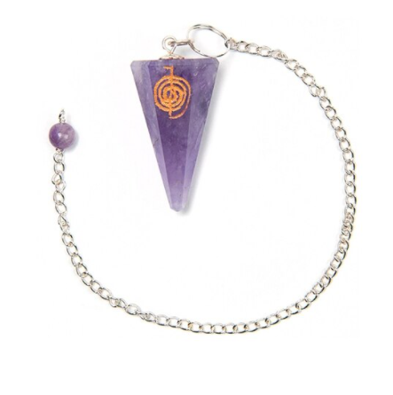 Amethyst Faceted Pendulum With Engraved Reiki Symbol
