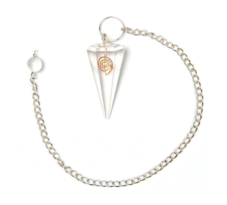 Clear Quartz Faceted Pendulum With Engraved Reiki Symbol