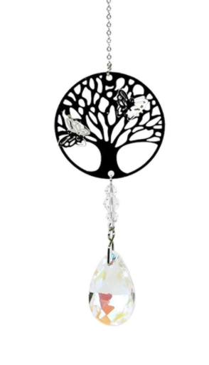 Tree Of Life Butterfly Crystal Decoration - White Drop