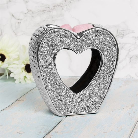 Silver Crystal Heart Oil Burner - Wax Melter 14 cm