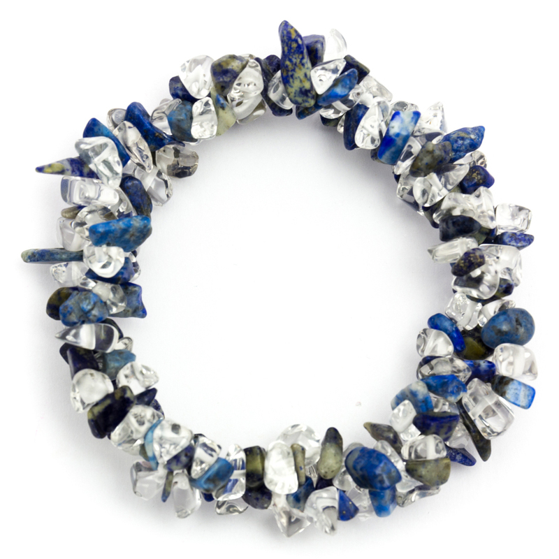 Lapis Lazuli & Clear Quartz - Chunky Elasticated Bracelet
