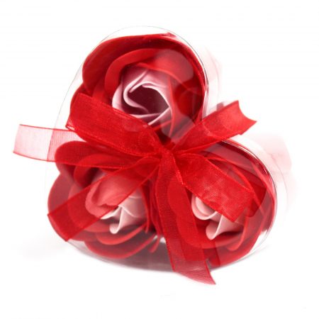 Set of 3 Soap Flower Heart Box - Red Roses