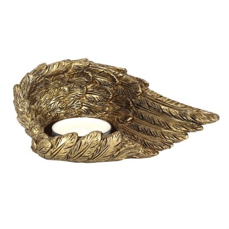 Gold Lowered Angel Wing Candle Holder