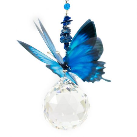Lead Crystal Ball Butterfly - Blue
