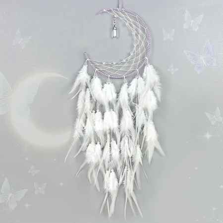 Moon Dream Catcher With Pendant Pink & White